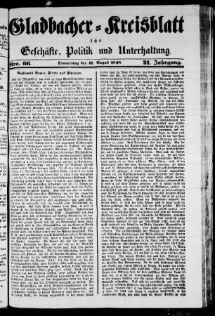 Gladbacher Kreisblatt für Geschäfte und Unterhaltung. 1847-1851