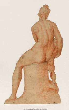 Venus, nackt, vom Rücken gesehen, den rechts neben ihr stehenden Amor mit ihrem rechten Arm umschlingend