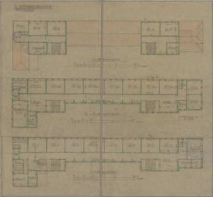 Fischer, Theodor; Stuttgart, Heusteigstr.; Sammelschulhaus - Grundriss 1. OG, Grundriss 2. OG u. 3. OG, Grundriss 4. OG