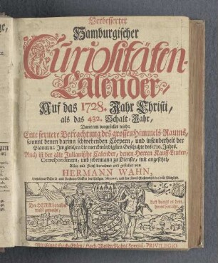 1728: Verbesserter hamburgischer Curiositäten-Calender