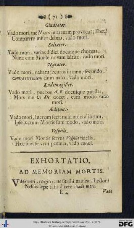 Exhortatio Ad Memoriam Mortis.