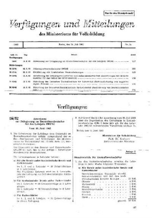 Anweisung zur Delegierung an Zentralberufsschulen für das Lehrjahr 1962/63 : 24/62 vom 18. Juni 1962 ; [Verfügungen]