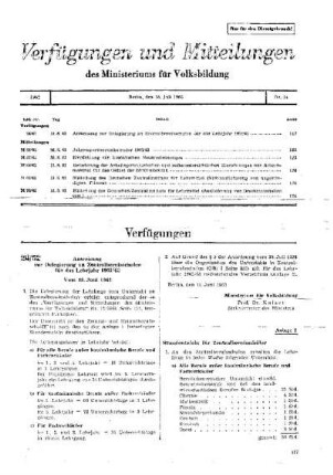 Anweisung zur Delegierung an Zentralberufsschulen für das Lehrjahr 1962/63 : 24/62 vom 18. Juni 1962 ; [Verfügungen]
