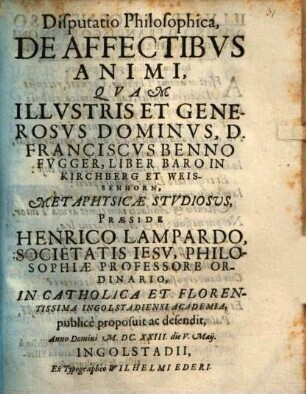 Disputatio Philosophica, De Affectibvs Animi