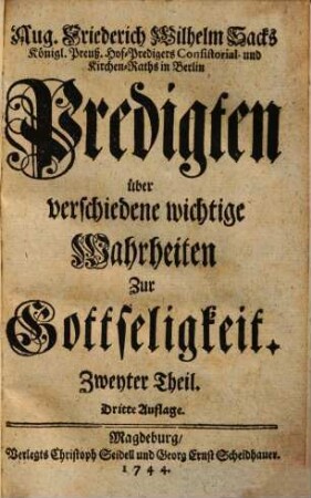 Predigten über verschiedene wichtige Wahrheiten zur Gottseligkeit, 2.