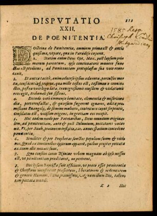 Disputatio XXII. De Poenitentia.