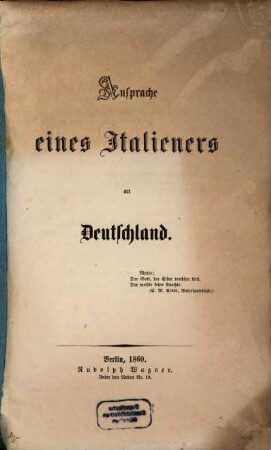 Ansprache eines Italieners an Deutschland