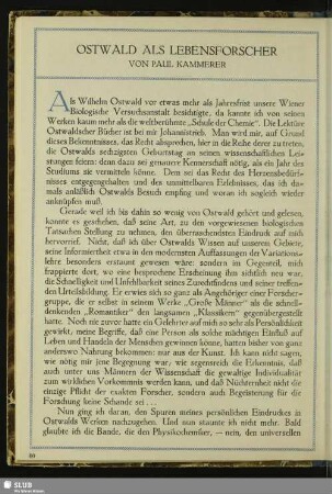 Ostwald Als Lebensforscher