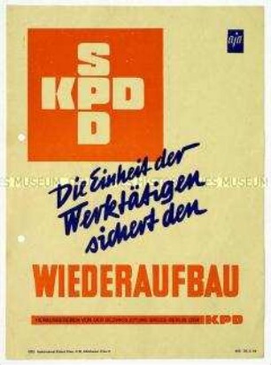 Grafisch gestalteter Aufruf der KPD Groß-Berlins zur Vereinigung der Arbeiterparteien
