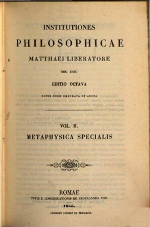 Institutiones philosophicae, 2. Metaphysica generalis et cosmologia
