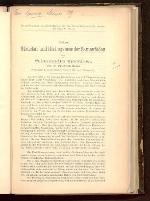 Ueber Structur und Histiogenese der Samenfäden von Salamandra maculosa : (vorgetragen im physiologischen Verein zu Kiel am 8. Februar 1897)
