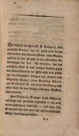 Ergänzungsworte zur Schrift des Herrn Geheimen Justiz-Rath Schmalz in Berlin über politische Vereine und über das wesentlichste bei der zukünftigen preußischen Constitution