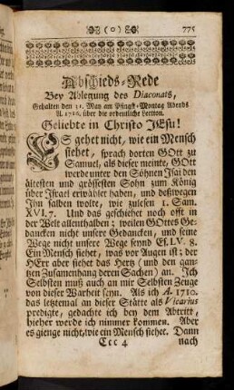 775-816, Abschieds-Rede bey Ablegung des Diaconats [...]