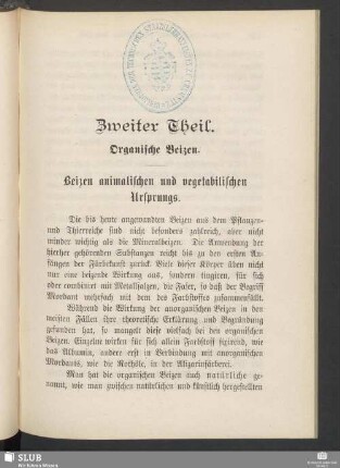 Zweiter Theil. Organische Beizen