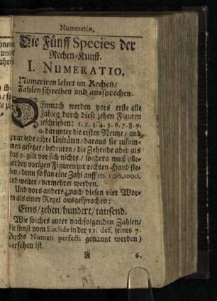 Die Fünff Species der Rechen-Kunst
