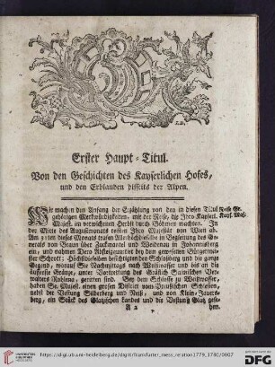 Erster Haupt-Titul: Von den Geschichten des Kayserlichen Hofes, und den Erblanden disseits der Alpen