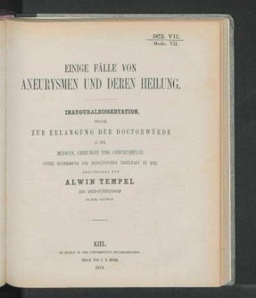 Einige Fälle Von Aneurysmen Und Deren Heilung.