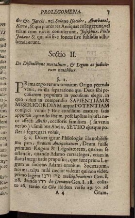 Sectio II. De Distinctione mortalium, & Legum ac iudiciorum natalibus