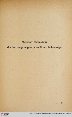 Nummern-Verzeichnis der Versteigerungen in zeitlicher Reihenfolge
