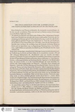 Rudolf Lill: Die Säkularisation und die Auswirkungen des napoleonischen Konkordats in Deutschland