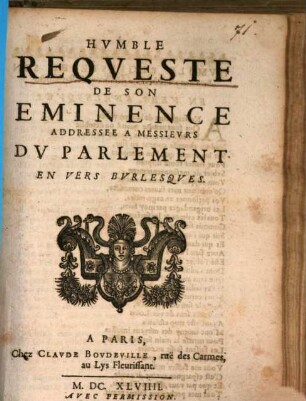 Humble Requête de S. Eminence, a ... Messieurs du Parlement