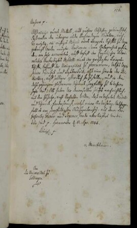 Ankündigung der Versendung eines Modells eines englischen Kriegsschiffes zur dauerhaften Präsentation in der Universitätsbibliothek.