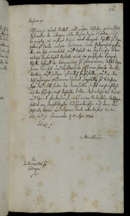 Ankündigung der Versendung eines Modells eines englischen Kriegsschiffes zur dauerhaften Präsentation in der Universitätsbibliothek.