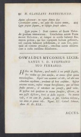 Oswaldus Myconius Lucernanus S. D. Stephano Suo Ferrario
