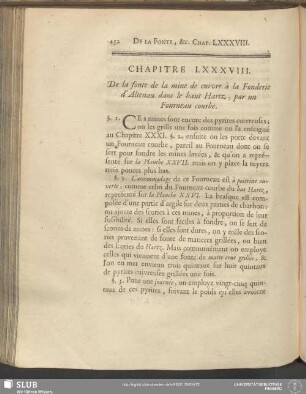 Chapitre LXXXVIII. De la fonte de la mine de cuivre à la Fonderie d'Altenau dans le haut Hartz, par un Fourneau courbe