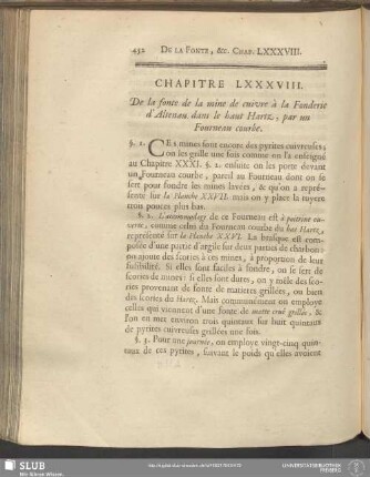Chapitre LXXXVIII. De la fonte de la mine de cuivre à la Fonderie d'Altenau dans le haut Hartz, par un Fourneau courbe