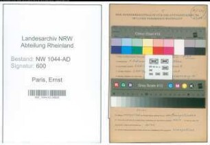 Entnazifizierung Ernst Paris , geb. 05.02.1892 (Verwaltungsangestellter)