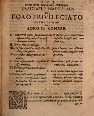 Tractatio Inauguralis De Foro Privilegiato
