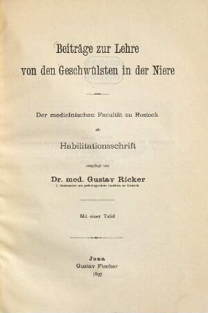 Beiträge zur Lehre von den Geschwülsten in der Niere
