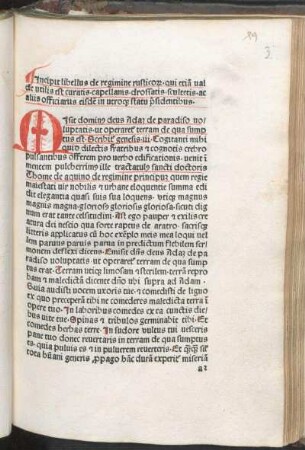 Incipit libellus de regimine rustico[rum] qui etia[m] ualde utilis est curatis capellanis drossatis scultetis ac aliis officiariis eisde[m] in utro[que] statu p[rae]sidentibus