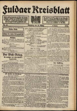 Erste Ausgabe vom Dienstag, den 14. März 1916.