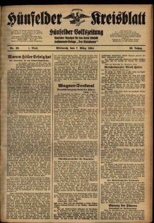 Erste Ausgabe vom Mittwoch, den 07. März 1934.