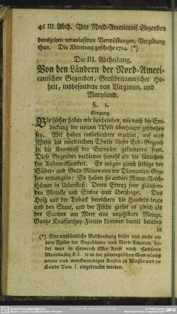 Die III. Abtheilung. Von den Ländern der Nord-Americanischen Gegenden, Großbritannischer Hoheit, insbesondere von Virginien, und Maryland
