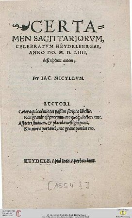 Certamen sagittariorum, celebratum Heydelbergae, anno Do. MDLIIII.