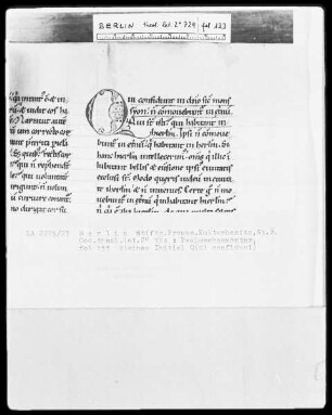 Augustinus, Kommentar zu den Psalmen 101-150 — Initiale Q (ui confidunt), Folio 133 recto
