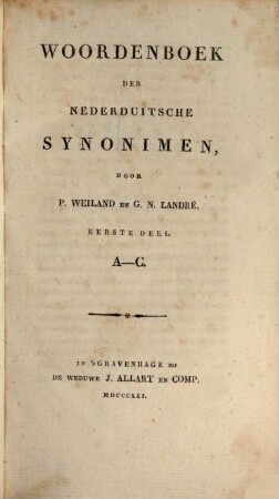 Woordenboek der Nederduitsche synonimen, 1. A - C