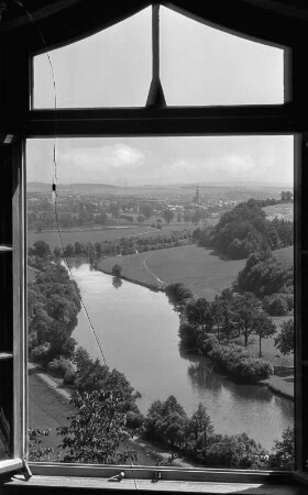 Sachsenburg. Blick vom Schloss Sachsenburg auf Frankenberg