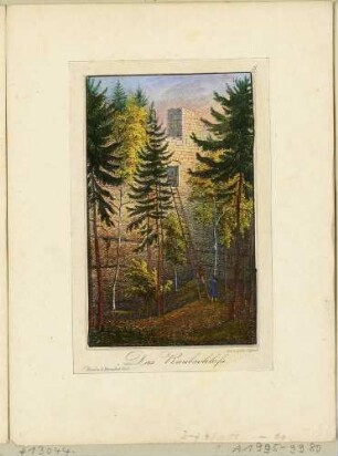 Die Burgruine oder das Raubschloss auf dem Berg Oybin im Zittauer Gebirge, aus Carl Peschecks "Oybin bei Zittau in 12 Ansichten ..." (erweiterte Auflage?)