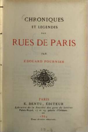 Chroniques et légendes des rues de Paris