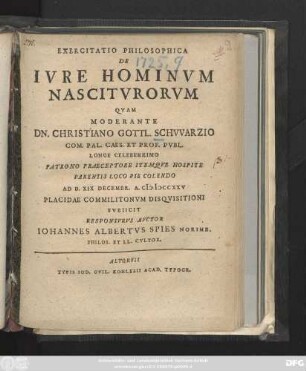 Exercitatio Philosophica De Ivre Hominvm Nascitvrorvm