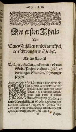 Des ersten Theils Von Denen Zufällen und Kranckheiten schwangerer Weiber
