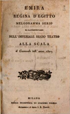 Emira, regina d'Egitto : Melodramma serio