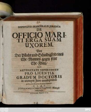 Disputatio Inauguralis Juridica De Officio Mariti Erga Suam Uxorem