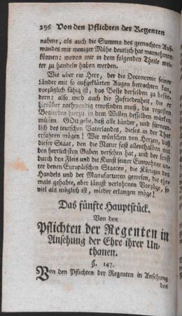 Das fünfte Hauptstück. Von den Pflichten der Regenten in Ansehung der Ehre ihrer Unterthanen.