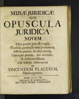 Musae Iuridicae Sive Opuscula Iuridica Novem