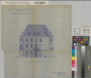 Münster (Münster) Wiederaufbau des Behördenhauses am Domplatz Nr. 3 Straßenansicht 1948 1 : 100 45 x 42 Pause Staatsneubauleitung Münster Regierung Münster Nr. 33943